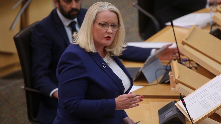 Christina McKelvie MSP during the Scottish Government Debate: Showing Solidarity with Anti-Racism, in the debating chamber of the Scottish Parliament in Edinburgh.