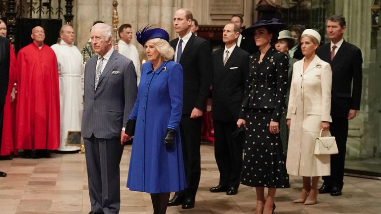 King Charles III, the Queen Consort, the Prince of Wales, the Duke of Edinburgh, the Princess of Wales, the Princess Royal, the Duchess of Edinburgh and Vice Admiral Sir Tim Laurence attend the Commonwealth Day Service in 2023. File pic: PA