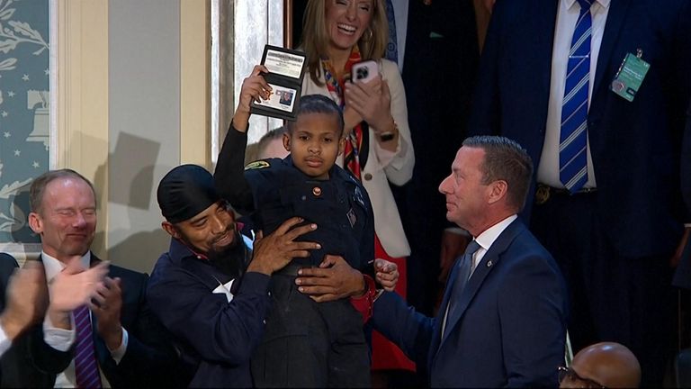 Cancer patient D.J. Daniel is sworn in as a federal agent. Pic: AP  