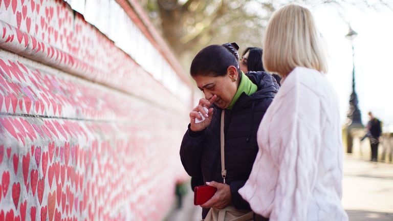 A ceremony was held at the National Covid Memorial Wall in central London. Pic: PA