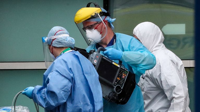 Paramedics and staff at the Royal Liverpool University Hospital wearing various items of PPE as the UK continues in lockdown to help curb the spread of the coronavirus. PA Photo. Picture date: Saturday April 18, 2020. See PA story HEALTH Coronavirus. Photo credit should read: Peter Byrne/PA Wire