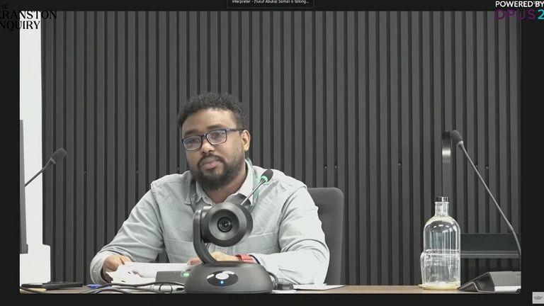 Issa Mohamed Omar składa zeznania w śledztwie. Zdjęcie: Zapytanie Cranstona /PA