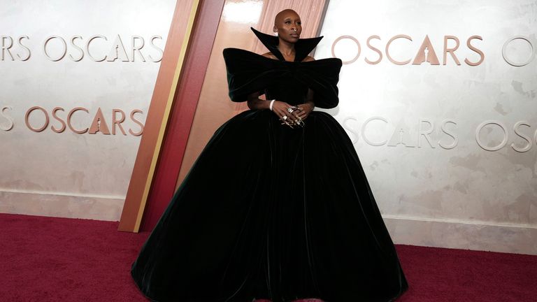 Cynthia Erivo arrives at the Oscars on Sunday, March 2, 2025, at the Dolby Theatre in Los Angeles. (Photo by Jordan Strauss/Invision/AP)