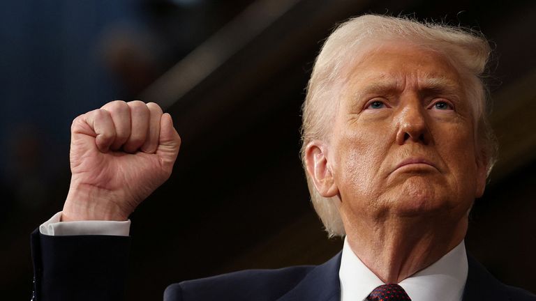 President Trump treats a joint session of the congress. Pic: Reuters