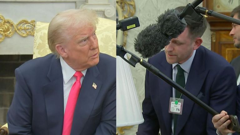 Sky's Stephen Murphy asks Donald Trump if he plans to "put more tariffs on the EU" and if he feels "Ireland is taking advantage of the US".