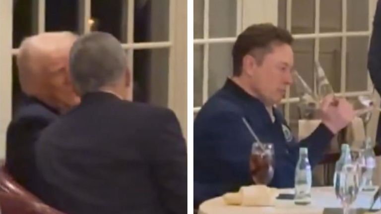 Elon Musk plays with cutlery at the Trump golf dinner