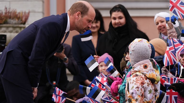 The Prince of Wales meeting children outside the Presidential Office in Tallinn, on the first day of his visit to Estonia. Pic: PA