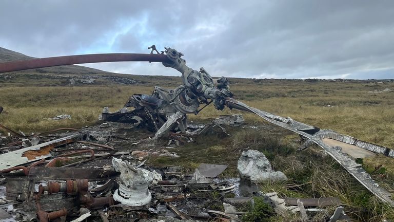 The wreckage of an Argentine chinook 