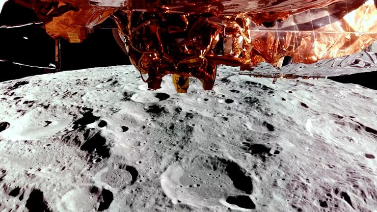 This image provided by Firefly Aerospace on Feb. 26, 2025 shows Firefly Aerospace...s Blue Ghost lunar lander orbiting the moon.  (Firefly Aerospace via AP)