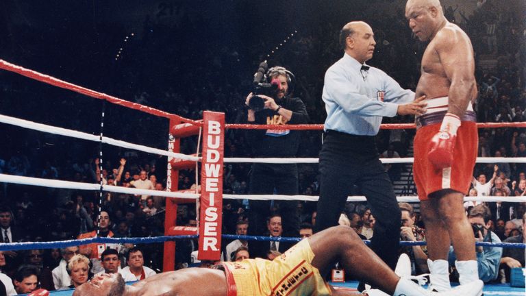 Foreman knocked out Michael Moorer in November 1994 to become champion for a second time. Pic: Reuters