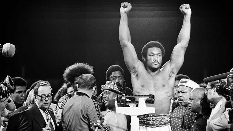 Foreman at the weigh in for the 'Rumble In The Jungle'. Pic: AP 