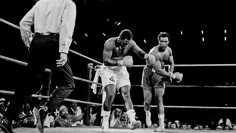 Foreman knocked down undefeated Joe Frazier six times in the first two rounds to become champ. Pic: AP