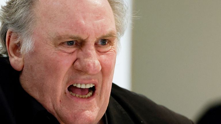 Gerard Depardieu reacts, as he appears at the courthouse, as his trial for two sexual assaults allegedly committed on the set of the film "Les Volets Verts" continues, in Paris, France, March 25, 2025. REUTERS/Stephanie Lecocq