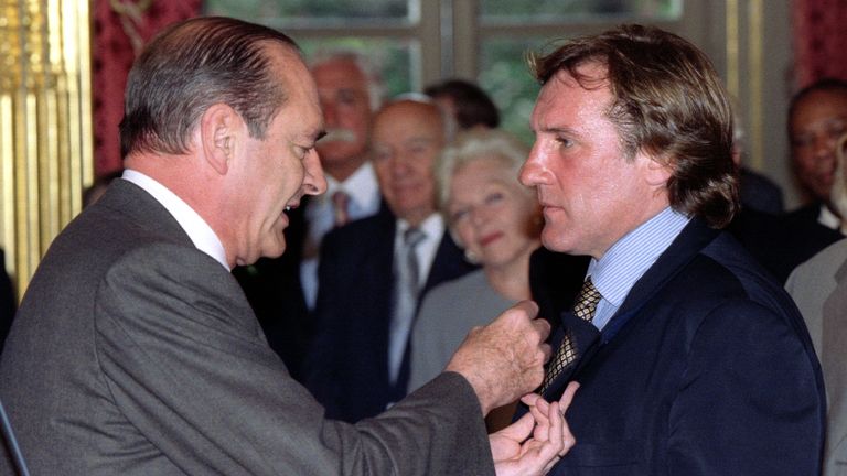 Former French President Jacques Chirac awards Depardieu the Chevallier de la Legion d'Honneur at the Elysee Palace in 1996. Pic: Reuters