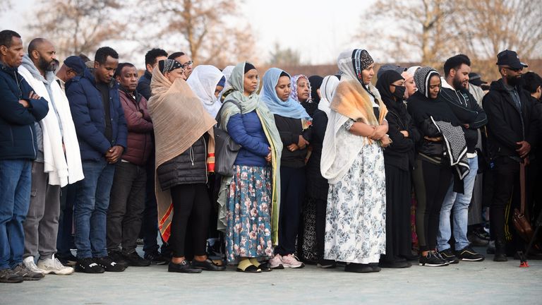 People attend a vigil on Danes Drive Park in Glasgow for Eritrean refugee Amen Teklay, 15, who died from fatal injuries on Clarendon Street, Glasgow, at around 10.30pm on Wednesday. Police and paramedics rushed to the scene near St George's Cross, but the schoolboy could not be saved. Picture date: Sunday March 9, 2025.