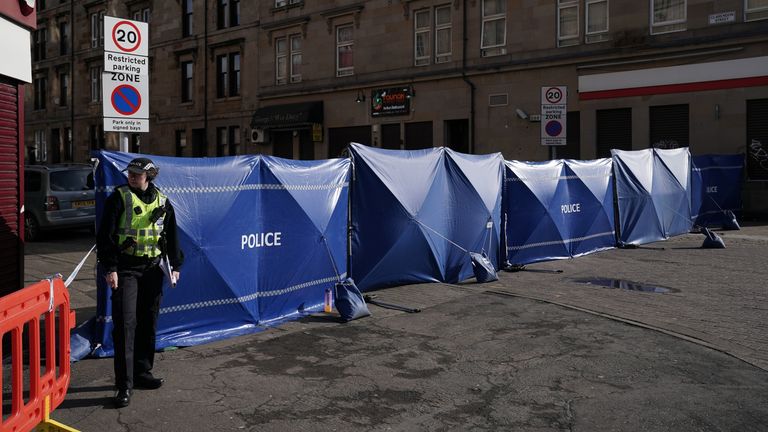 The scene in Clarendon Street, Glasgow, after 15-year-old boy died after being found seriously injured in the street. Police were called to the area at around 10.30pm on Wednesday to reports of a person found injured. Emergency services attended but the 15-year-old was pronounced dead at the scene. Police say they are treating the death as suspicious and have launched an investigation. Picture date: Thursday March 6, 2025.