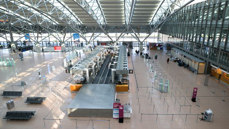 An empty hall at Hamburg Airport. Pic: Reuters 