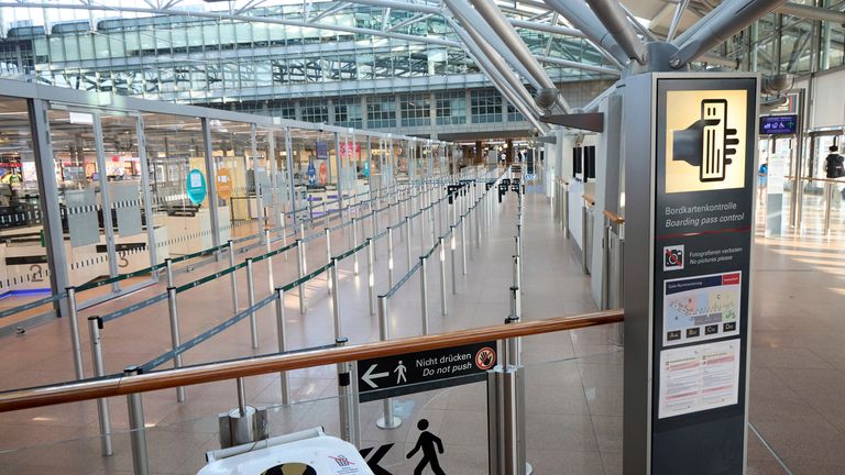 Empty safety area at Hamburg airport. Pic: AP