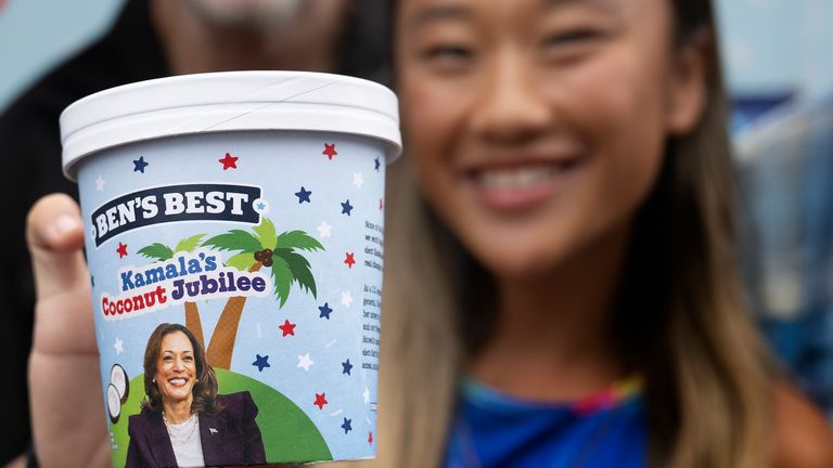 Kamala's Coconut Jubilee ice cream was launched by Ben & Jerry's during the election campaign. Pic: AP