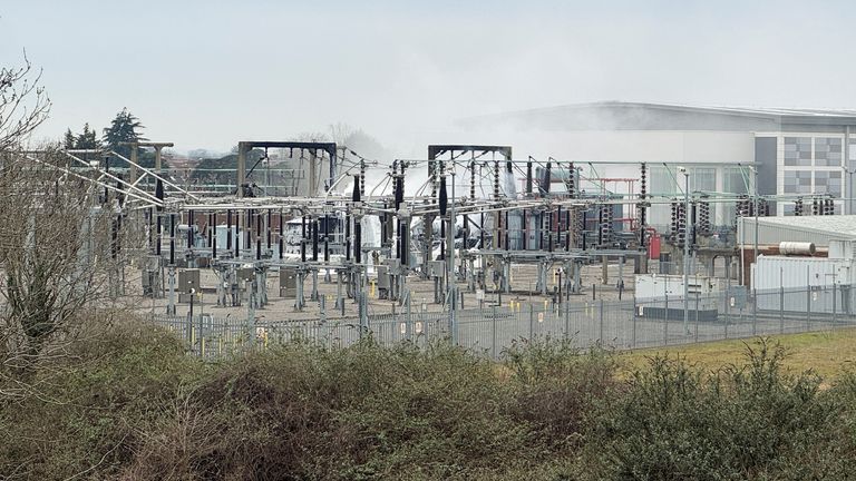 Smoke rises from a fire at the North Hyde Electricity Substation.
Pic: Reuters