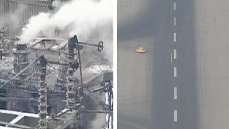 Fire at substation in Hayes is extinguished while Heathrow&#39;s runways remain deserted