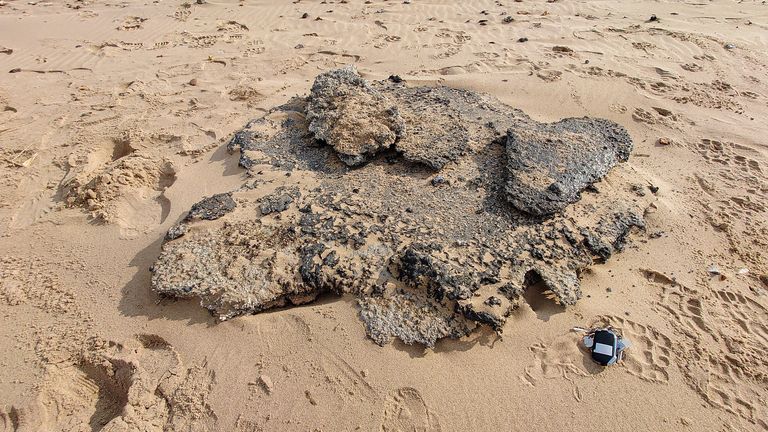 A huge clump of washed-up nurdles on Holme beach in Norfolk. Pic: West Norfolk Council