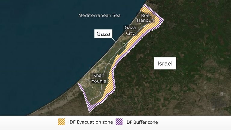 La zone d'évacuation couvre de grandes zones de la bande de Gaza, y compris la zone tampon