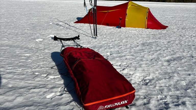 Adventurer Jordan Wylie will sleep in his tent in northern Sweden tonight after his flight home was cancelled. Pic: Kate Knight, Army Cadets Media