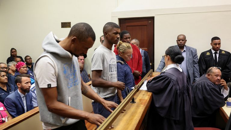 Suspects in connection with six-year-old Joshlin Smith's disappearance from her home appear at the Vredenburg Magistrate Court, in Vredenburg, Saldanha Bay, South Africa, March 7, 2024. REUTERS/Esa Alexander
