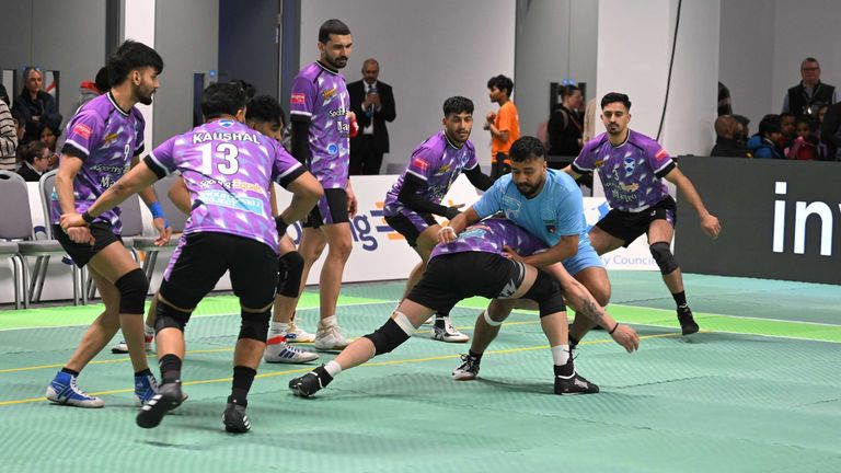 Scotland (in purple shirts) beat Italy 89-33. Pic: Kabaddi World Cup/Facebook
