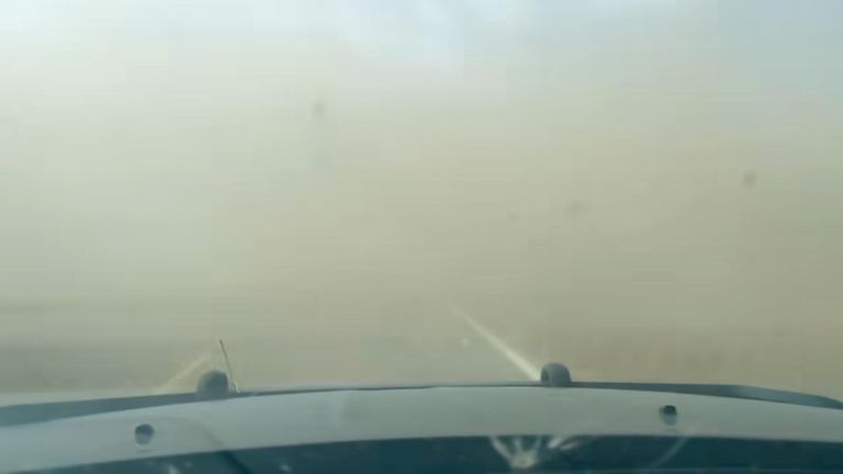 Dashcam of dust storm in Kansas. Pic: Kansas Highway Patrol (Hays). Source: storyful