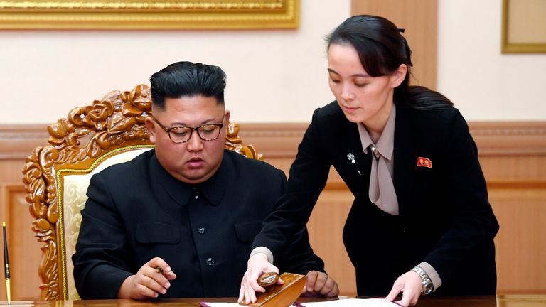 With her brother Kim Jong Un in Pyongyang in September 2018. Pic: AP