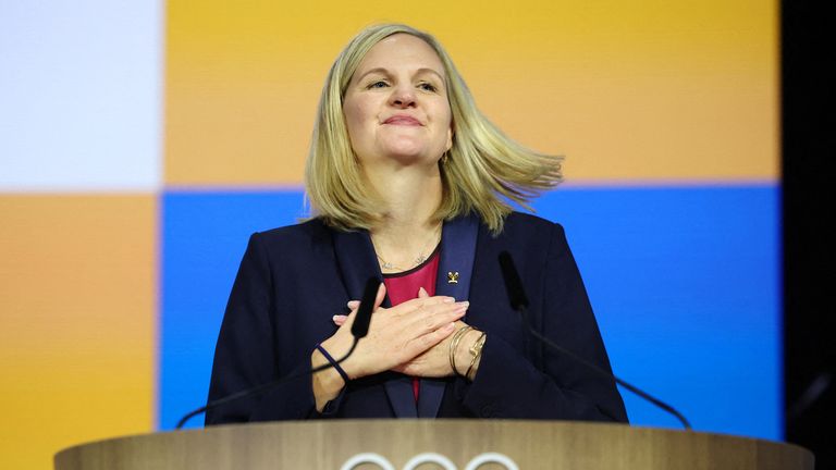 Kirsty Coventry reacts as she is elected the new president of the International Olympic Committee.
Pic: Reuters