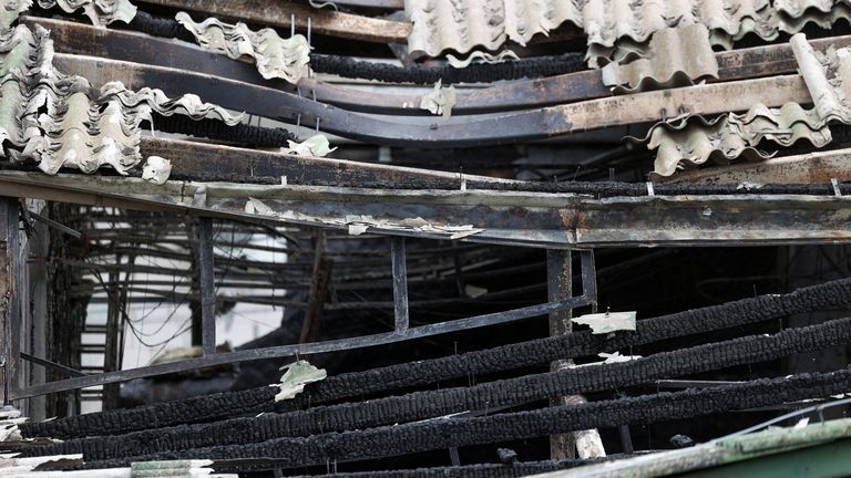 A view of the damaged Pulse nightclub roof, following a fire that resulted in dozens of deaths in the town of Kocani, North Macedonia.
Pic: Reuters
