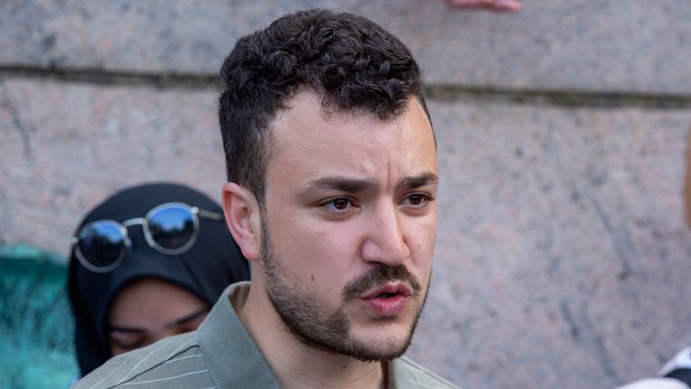 FILE - Student negotiator Mahmoud Khalil is on the Columbia University campus in New York at a pro-Palestinian protest encampment on April 29, 2024. (AP Photo/Ted Shaffrey, file)