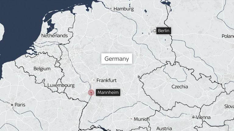 Mannheim is around 50 miles south of Frankfurt