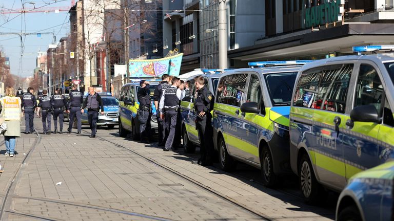 Police at the scene in Mannheim.
Pic: Reuters