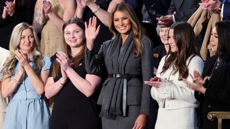 Melania Trump waves in Congress. Pic: Reuters