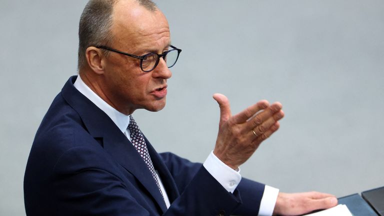 Friedrich Merz speaks in the Bundestag. Pic: Reuters