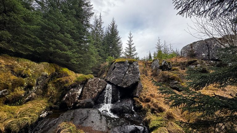 Part of the side of the mountain running into an enormous hydroelectric power station for Fort William aluminium plant