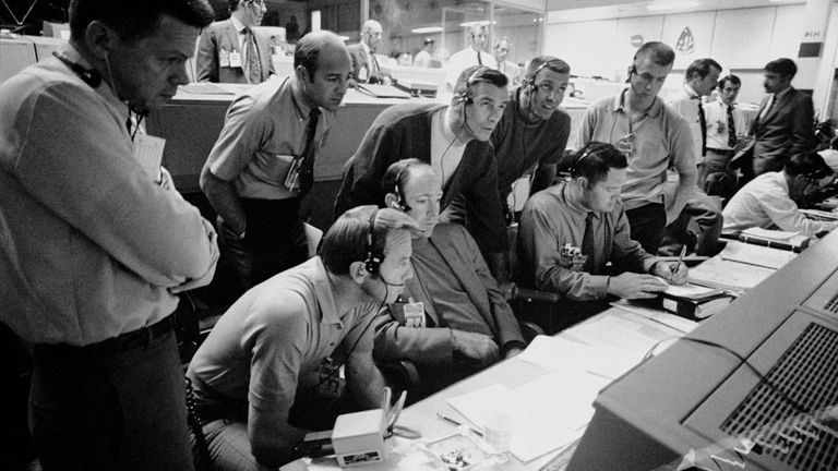 A group of six astronauts and two flight controllers monitor the problem-plagued Apollo 13 lunar landing mission. File pic: NASA