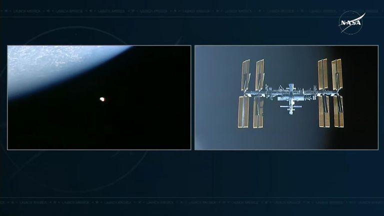 Still of dragon capsule edging towards ISS before it docks. Pic: NASA