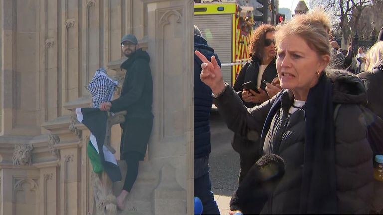 Onlookers in Westminster say they are &#34;surprised&#34; the man has managed to scale the tower.