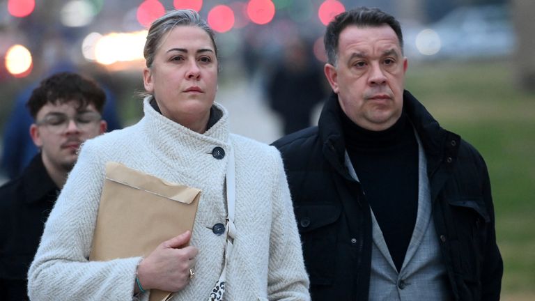 Caroline Darian and David, the children of Frenchwoman Gisele Pelicot, the victim of an alleged mass rape orchestrated by her then-husband Dominique Pelicot at their home in the southern French town of Mazan, arrive to attend the verdict in the trial for Dominique Pelicot and 50 co-accused, at the courthouse in Avignon, France, December 19, 2024. REUTERS/Alexandre Dimou