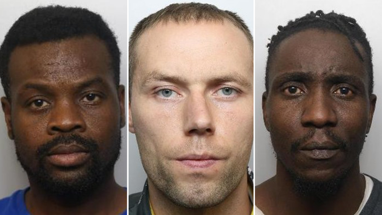 Romulad Stefan Houphouet (L), Jacek Brzozowski (C), Absolom Sigiyo (R) convicted at Sheffield Crown Court on 03/03/24 in connection with historical sex attacks on two teenage girls in Rotherham. Source: National Crime Agency