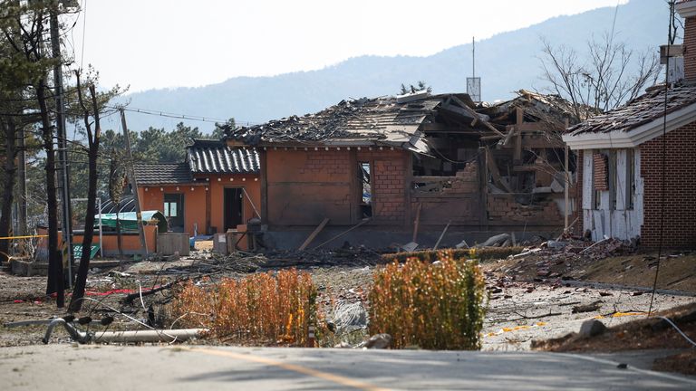 A damaged house in Pocheon. Pic: Reuters