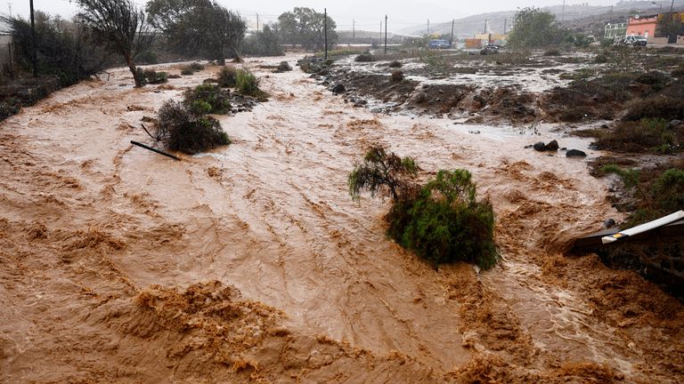 Rainwater runs down the Ojos De Garza ravine in Telde, on the island of Gran Canaria, Spain.
Pic Reuters