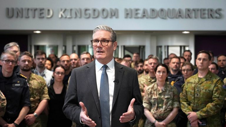 Sir Keir Starmer at military base to meet planners mapping out the next steps in the 'coalition of the willing' plan. Pic: AP