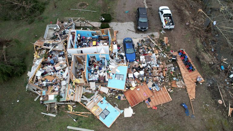 Destruction from a severe storm in Missouri. Pic: AP