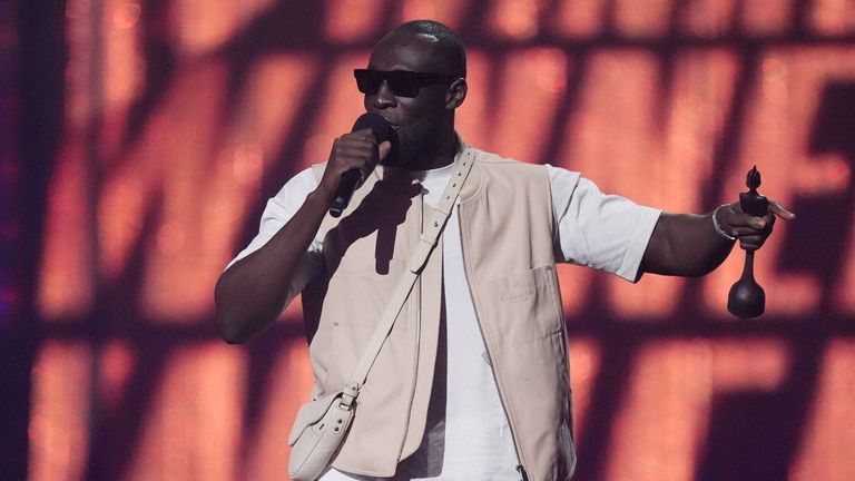 Stormzy at the Brit Awards. Pic: PA